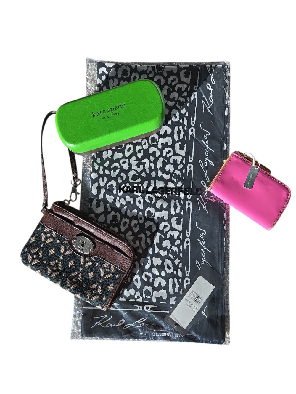 NWT Karl Lagerfeld scarf, NWOT Kate Spade case, NWT Vera Bradley, EUC Fossil